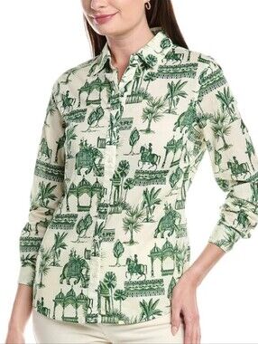 J.Mclaughlin Lois Blouse Green Cotton Button Down Shirt Medium